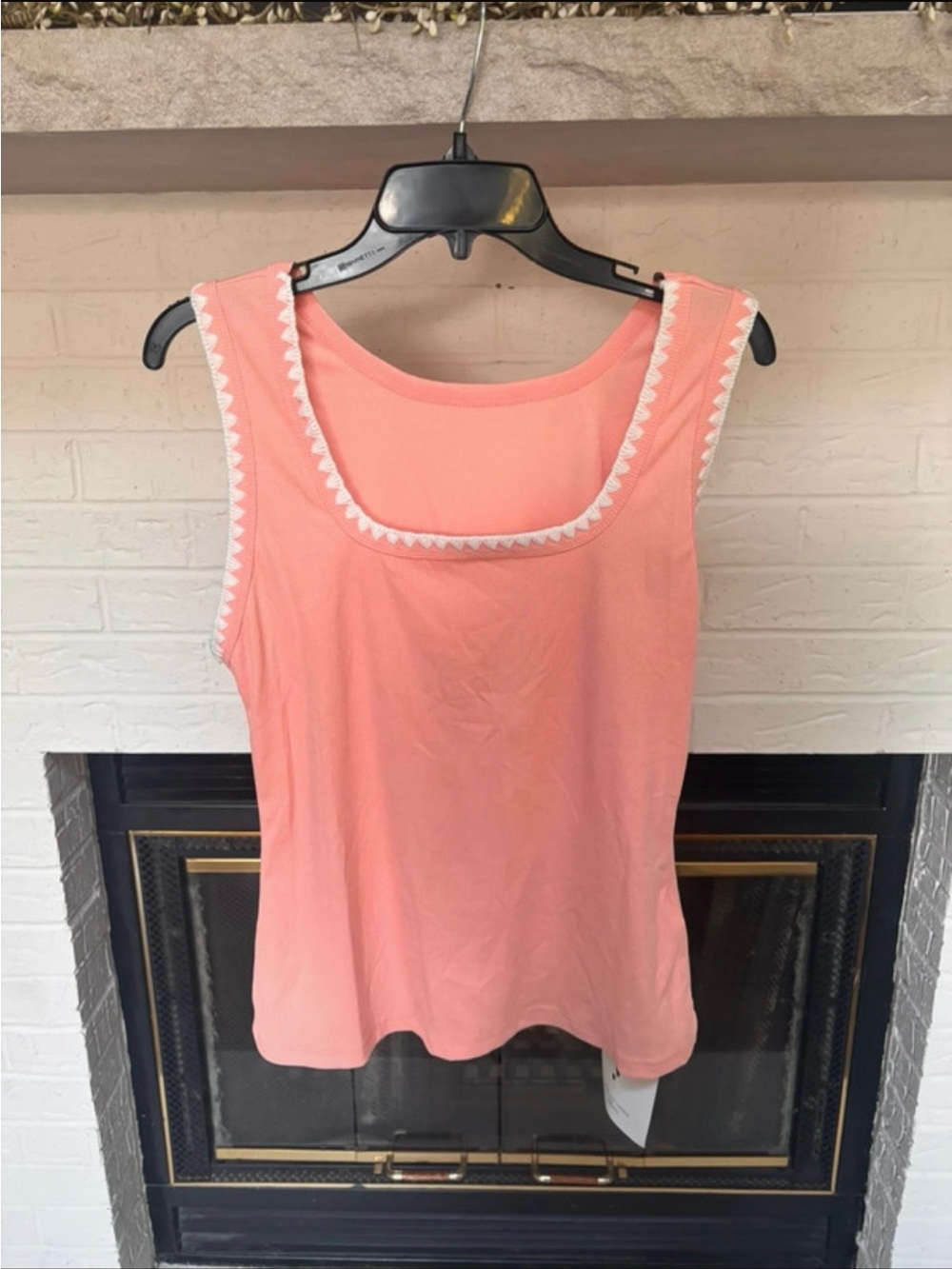 Sleeveless Coral Tank Top with White Trim